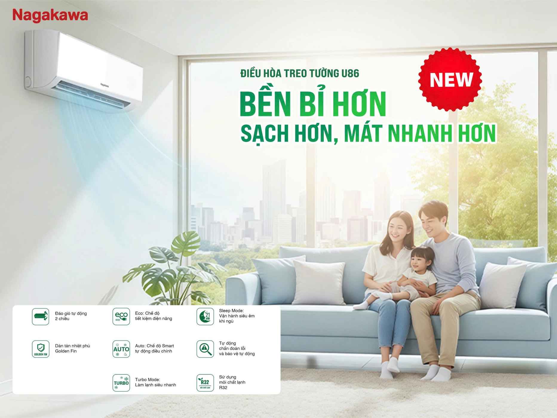 Đánh giá thiết kế và cảm nhận về Điều hòa Nagakawa 1 chiều 9000btu NS-C09R2U86